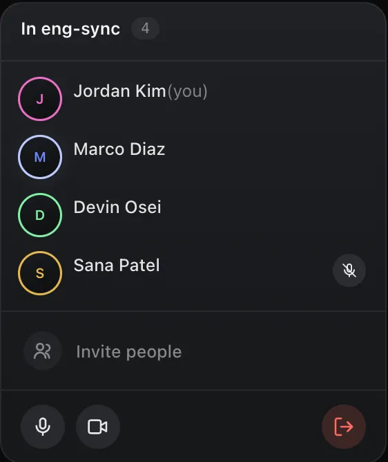 The menu bar popover listing the participants in a meeting